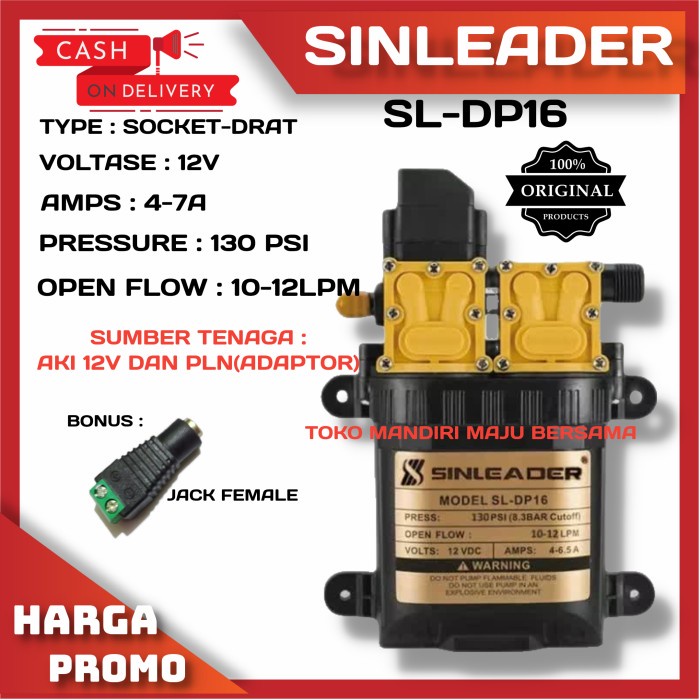 DUAL PUMP SINLEADER SL-DP16 130 PSI 12LPM / DINAMO POMPA DC 12V