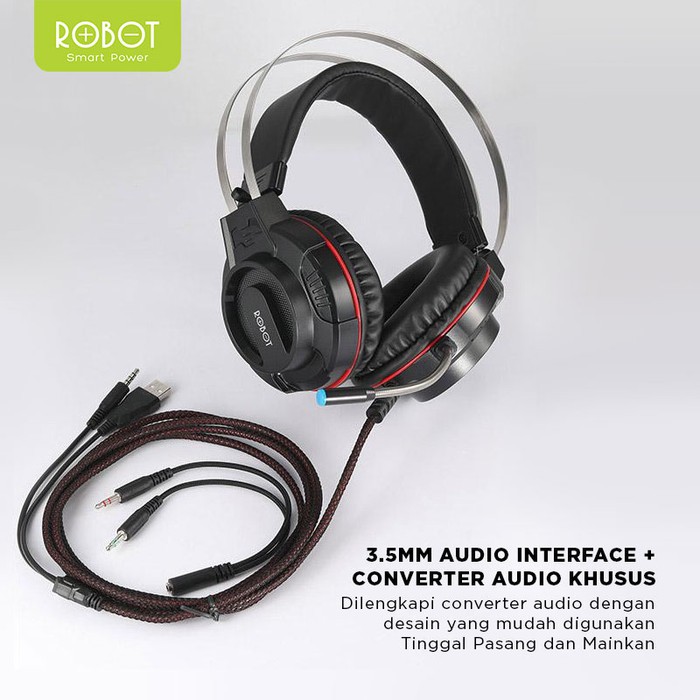 ROBOT RH-G20  Headphone Gaming Wired Headset with 7 Colour LED Light - Garansi Resmi 1 Tahun