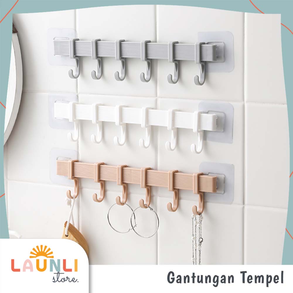 Rak Gantung Sudut Tempel Dinding Cantolan 6 Kait Alat Dapur Baju Kamar Tidur Lap Tangan Handuk Plast