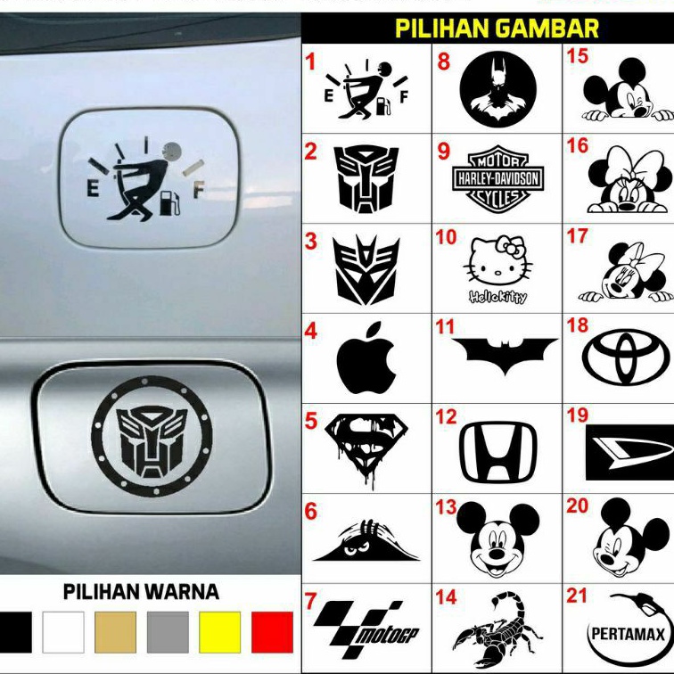 STIKER TUTUP TANGKI MOBIL, Laptop, DLL 1-21