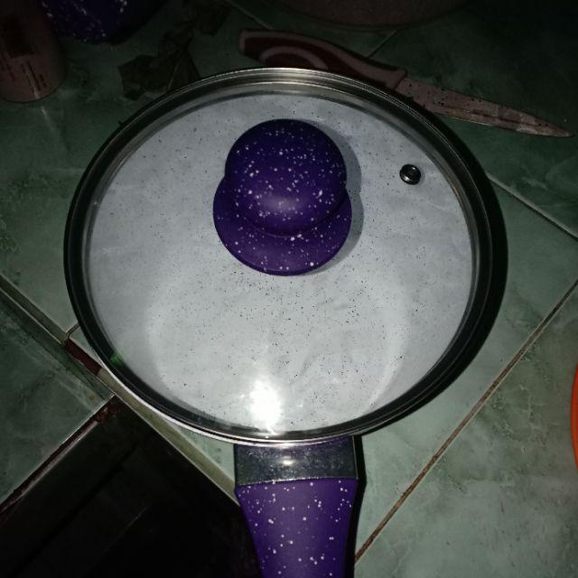 Saucepan Bolde 18cm + Penutup Kaca - Ungu - Keramik - Superpan - Super Pan - Panci