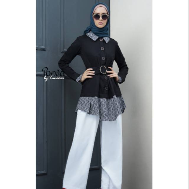 BLOUSE HITAM PV-0719032 BY POEVA /BAJU ATASAN MUSLIMAH POEVA KEKINIAN TRENDY ORIGINAL ( TUNEECA PROM