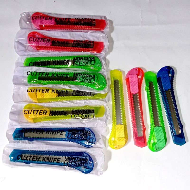 

cutter pisau knife silet besar bisa diganti mata pisaunya warna warni tajam awet bagus sangat bagus kualitas original