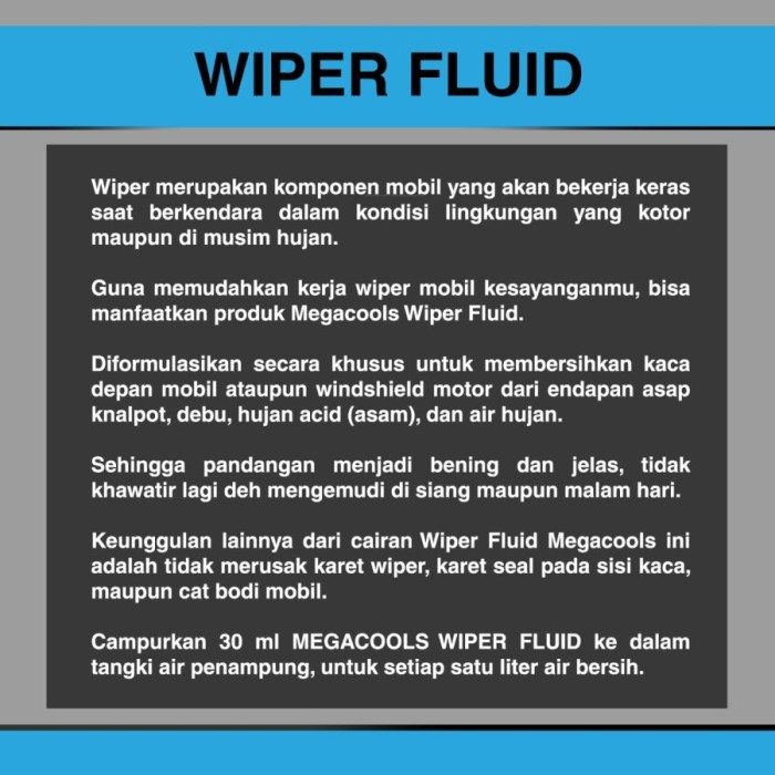 Megacools Wiper Fluid Pouch 400 ml Cairan Pembersih Kaca Mobil