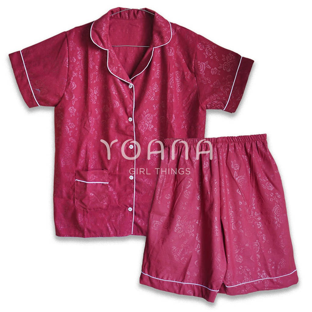 Yoana| Set Baju Tidur Piyama Wanita-  Embos HP Merah