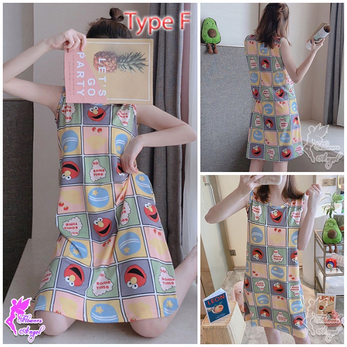 Daster Kaos Murah Tanpa Lengan Wanita Sexy Sleepwear-F