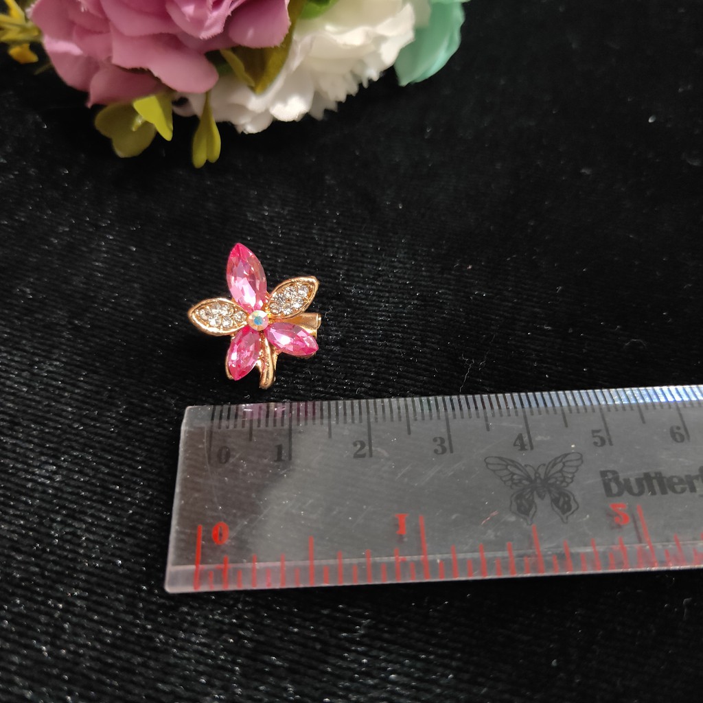 chandrasurya Bros Dagu Korea Mata Kaca Daun Bunga Aksesoris Wanita Muslim G2457-Pink