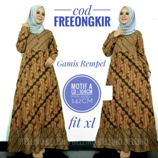 Gamis Batik Rempel Muslimah Longdress  Fit XL / Dress Wanita Hijab Batik Rempel Berkualitas