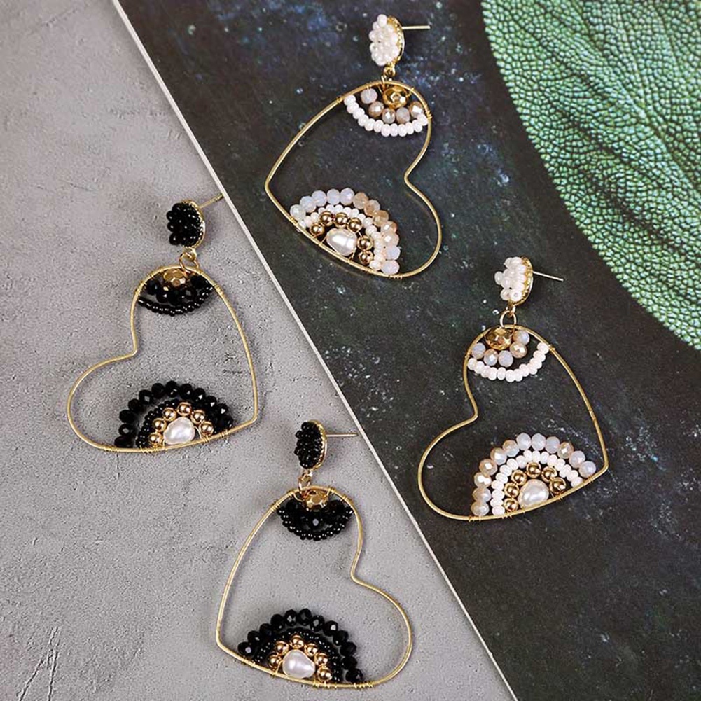 Hu Hu Hu Hu Hu Alat Bantu Pasang Kacamata♡ Anting Tusuk Gantung Wanita Desain Hati Hollow Hias Manikmanik Gaya Boho Untuk Pestaclub