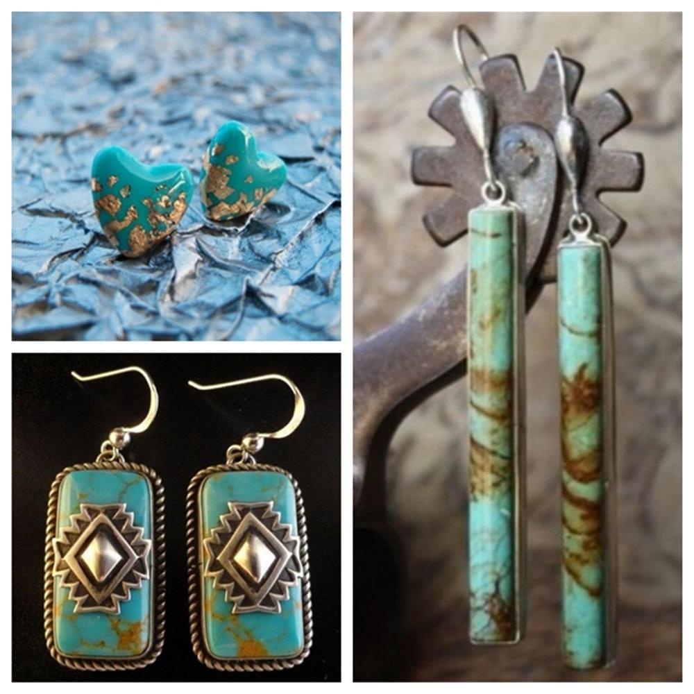 Preva 1pasang Anting Kait Turquoise Wanita Bohemian Vintage Perhiasan