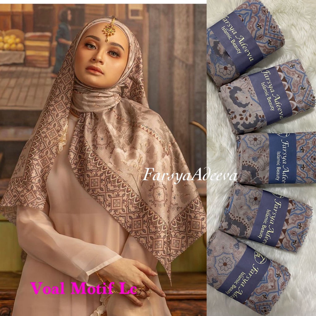 Kerudung segiempat motif terbaru segiempat motif deenay kw bahan voal grosir segiempat motif termurah Safa Hijab-KEMBANG BROWN