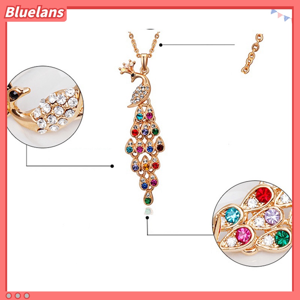 Bluelans Fashion Women Multi-color Long Peacock Rhinestone Wedding Sweater Necklace