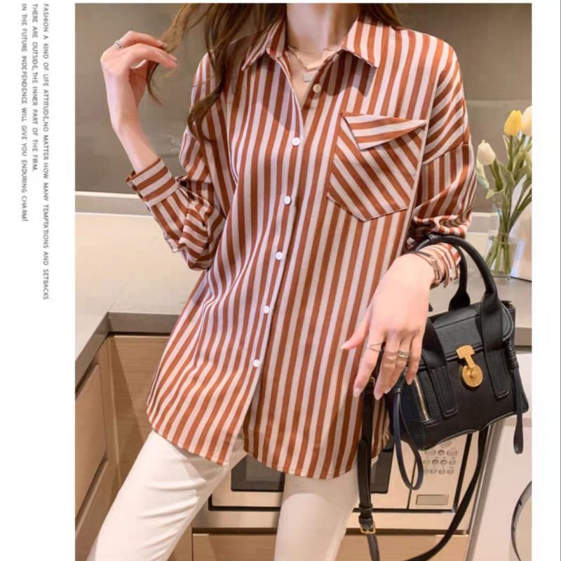 MDLV ~ 4104 Linnea Striped Shirt Kemeja Salur Import