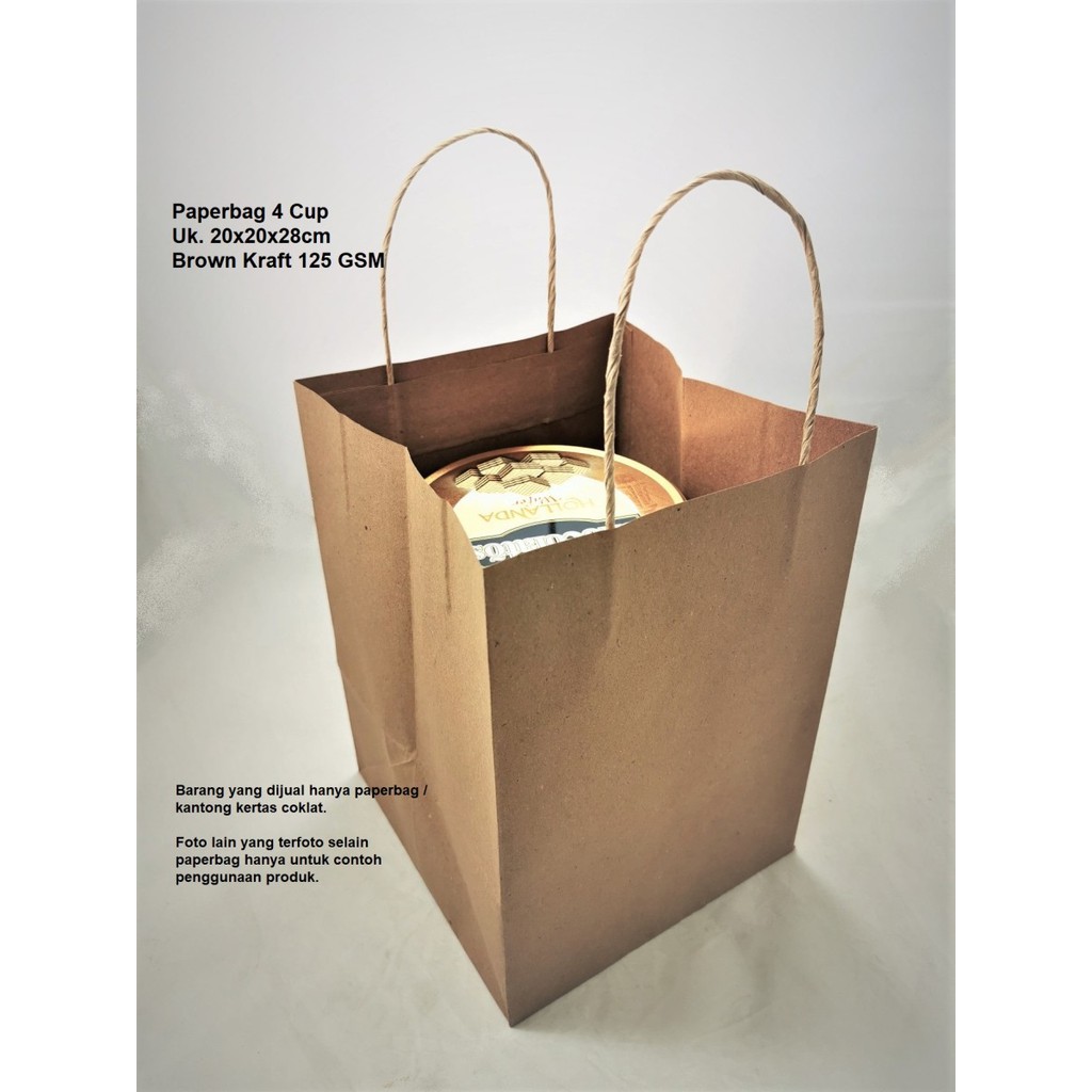 

10 Pcs Paperbag Coklat 4 Cup Tali 20x20x28cm Tanpa BB