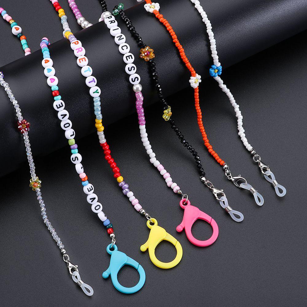 R-flower Lanyard Huruf Nyaman Manik-Manik Warna-Warni Tali Holder Kacamata