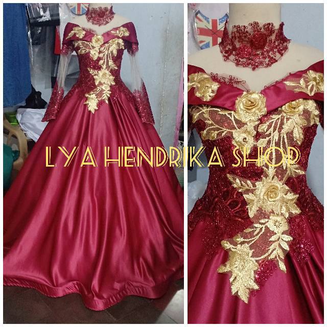 Gaun pengantin maroon 3D