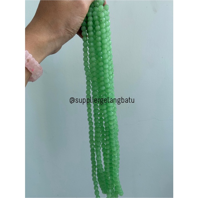 Bahan batu alam SOFT GREEN cat eye 8mm BULAT CUTTING mata kucing HIJAU bahan kalung gelang anting strap mask kerajinan tangan craft citayam fashion week etink vintage elegan bali manik crystal