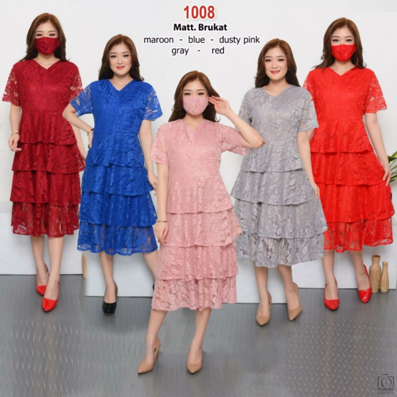 Ken-109 Dress pesta tingkat brokat semi long dress Dress kondangan