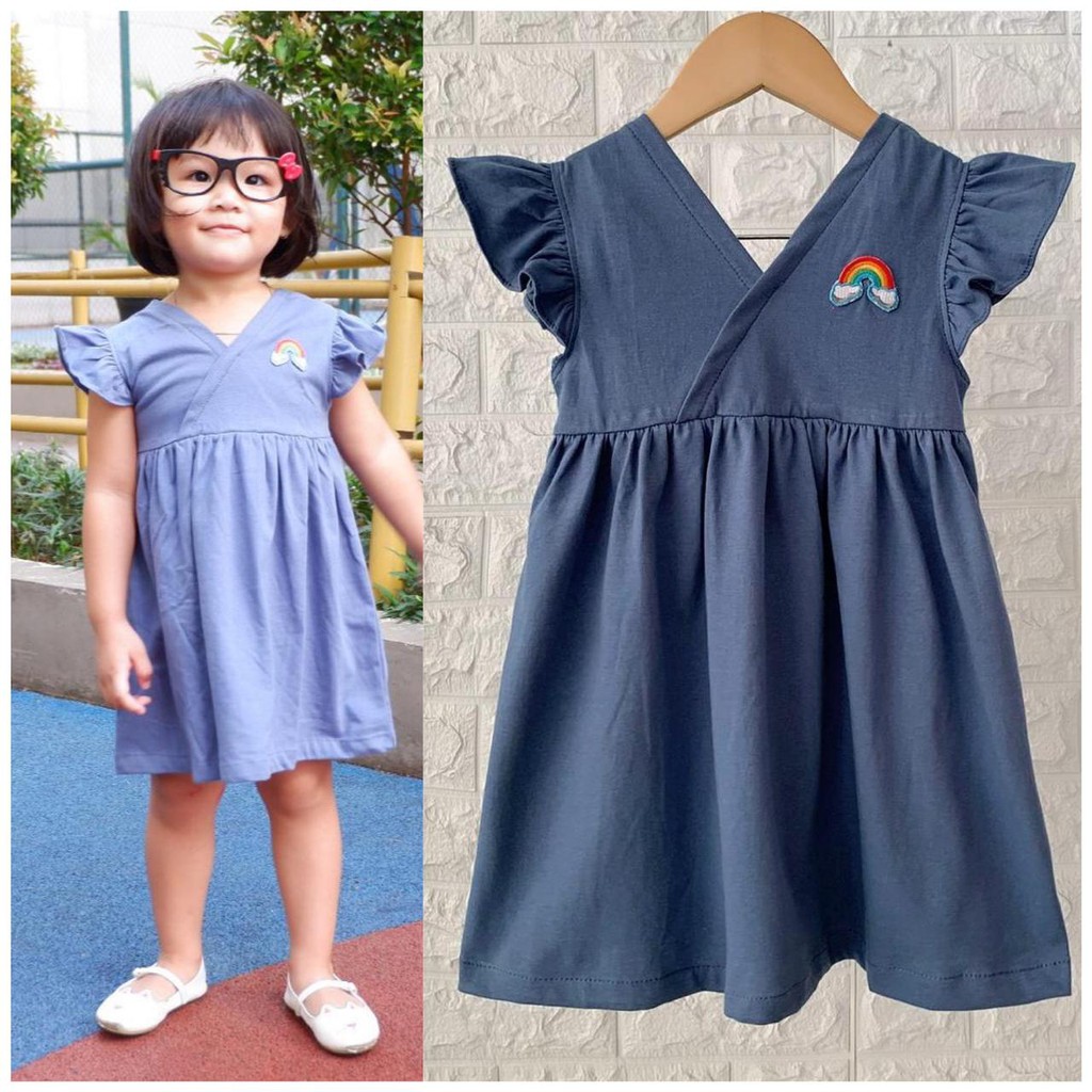 Dress Anak Motif Pelangi Dress Anak Bahan Kaos Size 1-5 Tahun