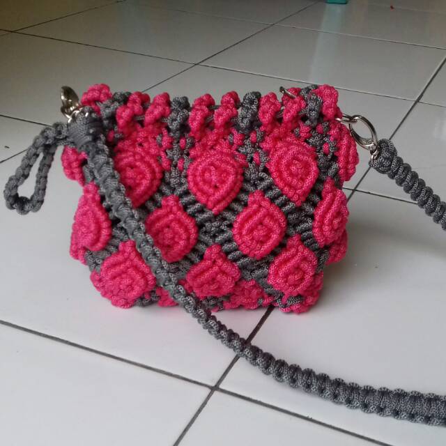 Tas tali kur motif mawar + furing