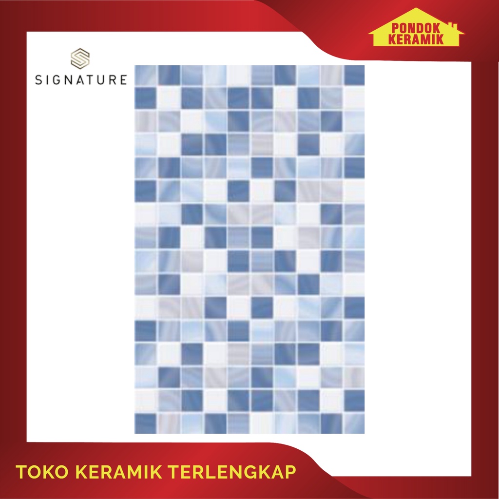 Keramik Dinding Signature 25x40 Valino Blue / Motif kotak kotak
