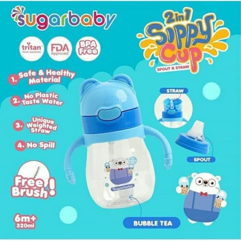 Sugar Baby 2 in 1 Tritan Sippy Cup 320ml Botol Minum Sedotan Bayi