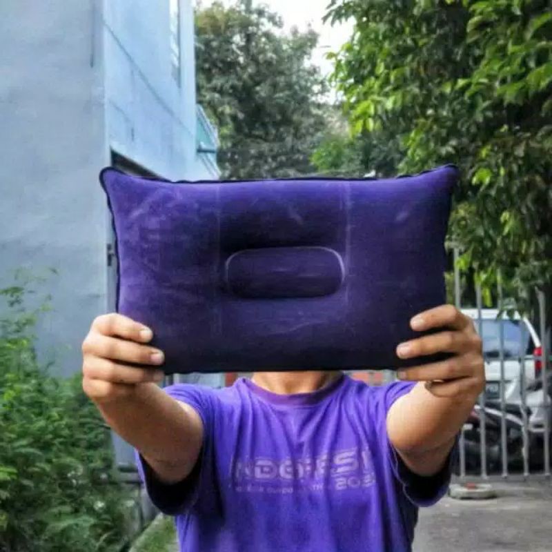 Grosir bantal tiup angin besar bludru travel pillow / bangal tiup murah / bantal mobil / camping