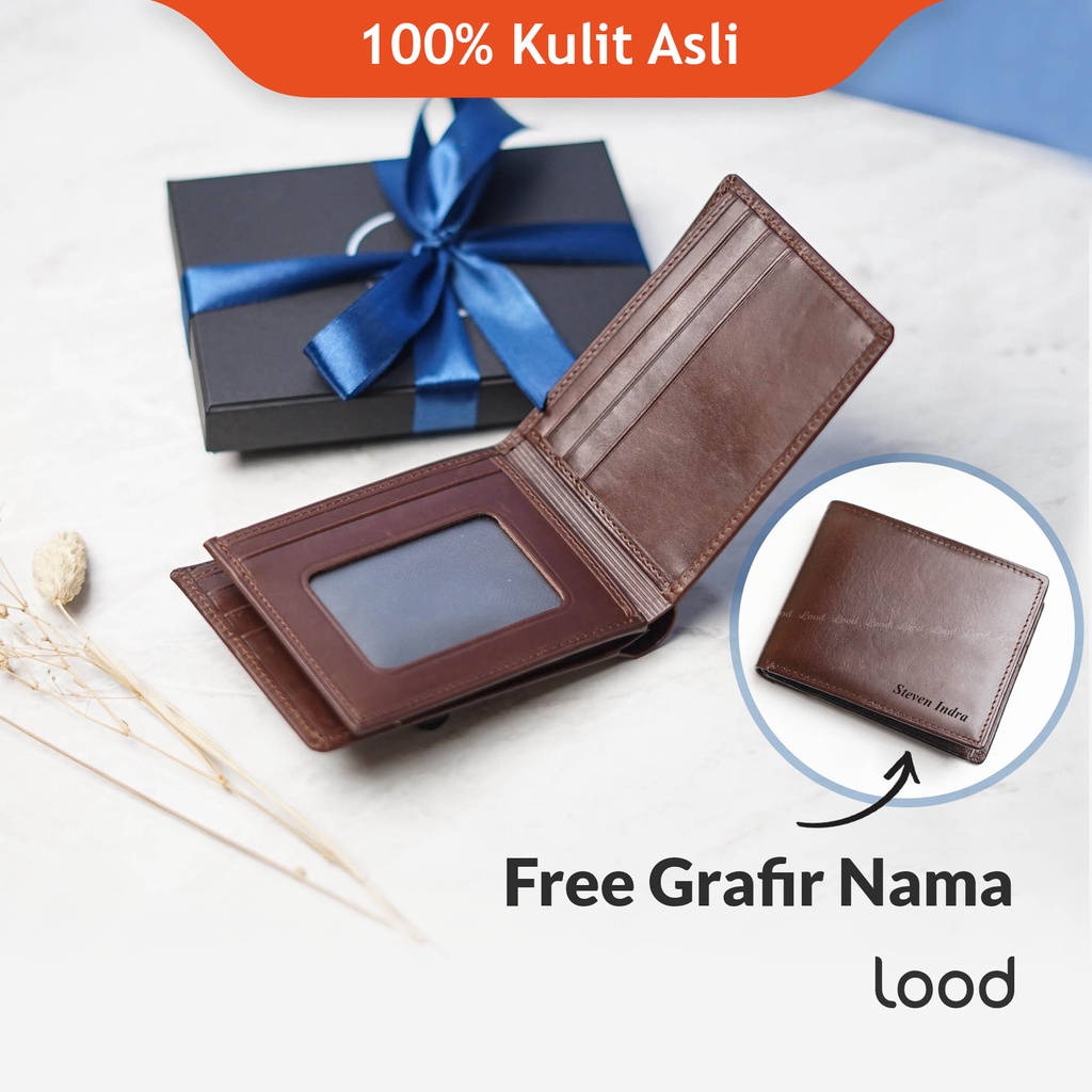 DOMPET LANDSCAPE PRIA KULIT ASLI ORIGINAL 100% KEREN LIPAT PENDEK WALLET - GRATIS CUSTOM UKIR NAMA