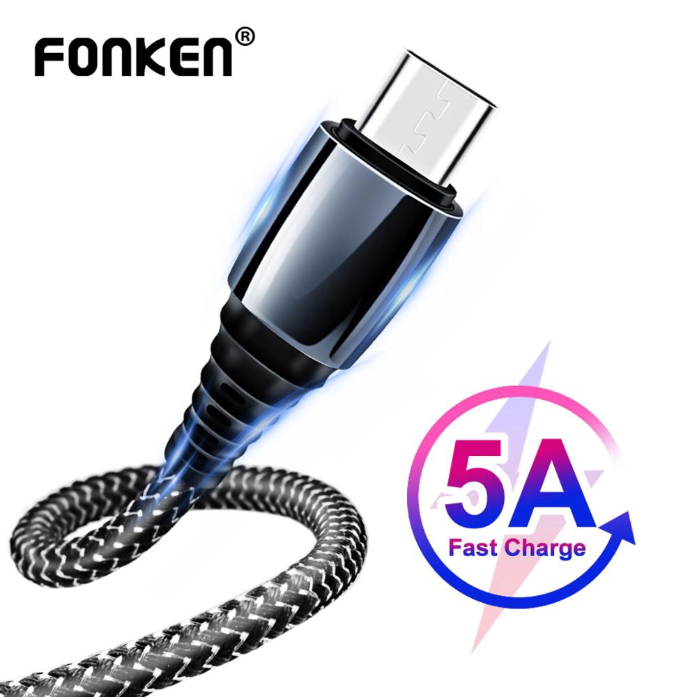 

FONKEN USB Type C Cable 5A Fast Charge Cord Zinc alloy 1m Nylon braided Universal Type-C Cables