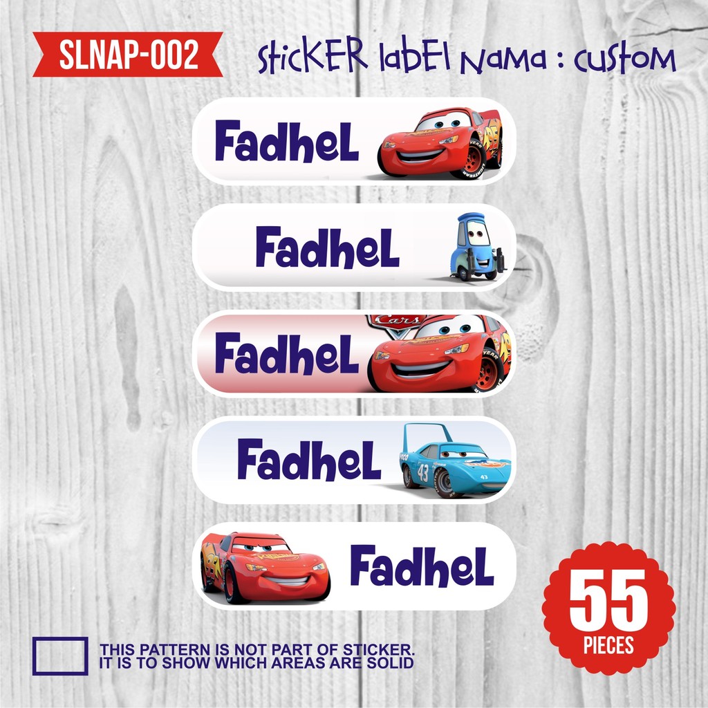 Sticker Label Nama Anak Kartun Boy Laki Laki Mobil Mcqueen Cute Lucu