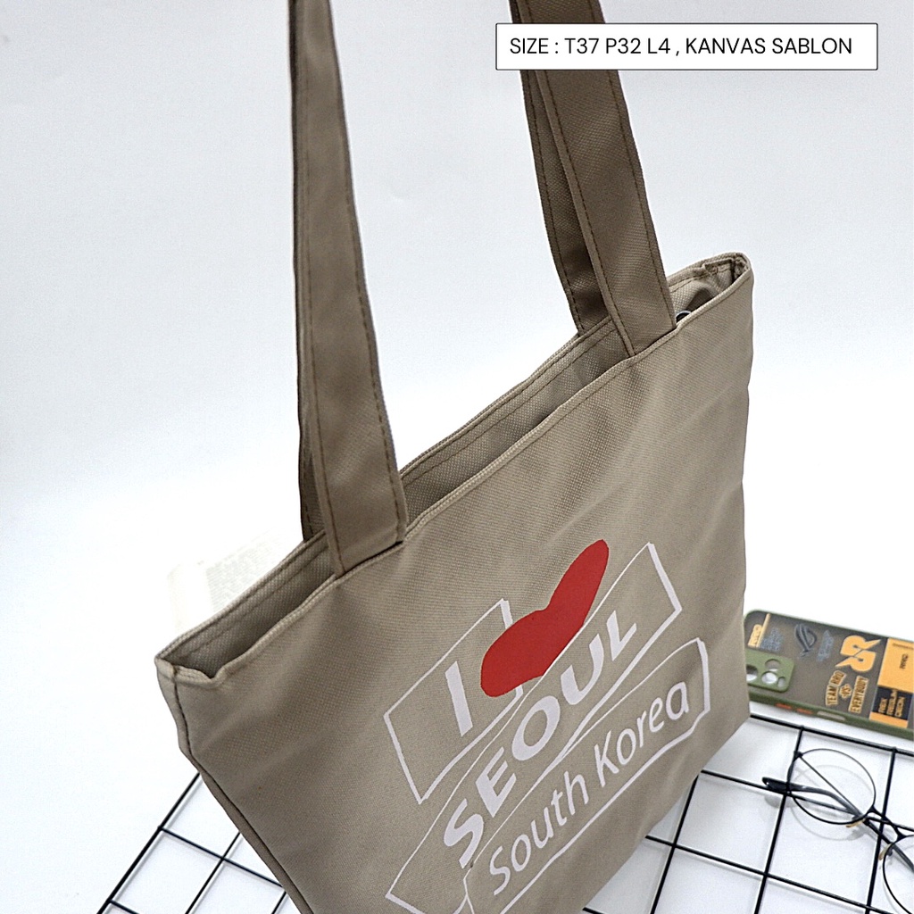 (NEVSET SEMARANG) TOTEBAG TULISAN LETS GO CAMPING KANVAS POLOS SABLON WARNA KANVAS PREMIUM ORIGINAL KUALITAS TERBAIK