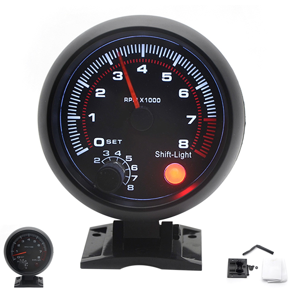 Tachometer Mobil Universal Warna Hitam Ukuran 3.75 &quot; 12V 0-8000 RPM Takometer Mobil Type R