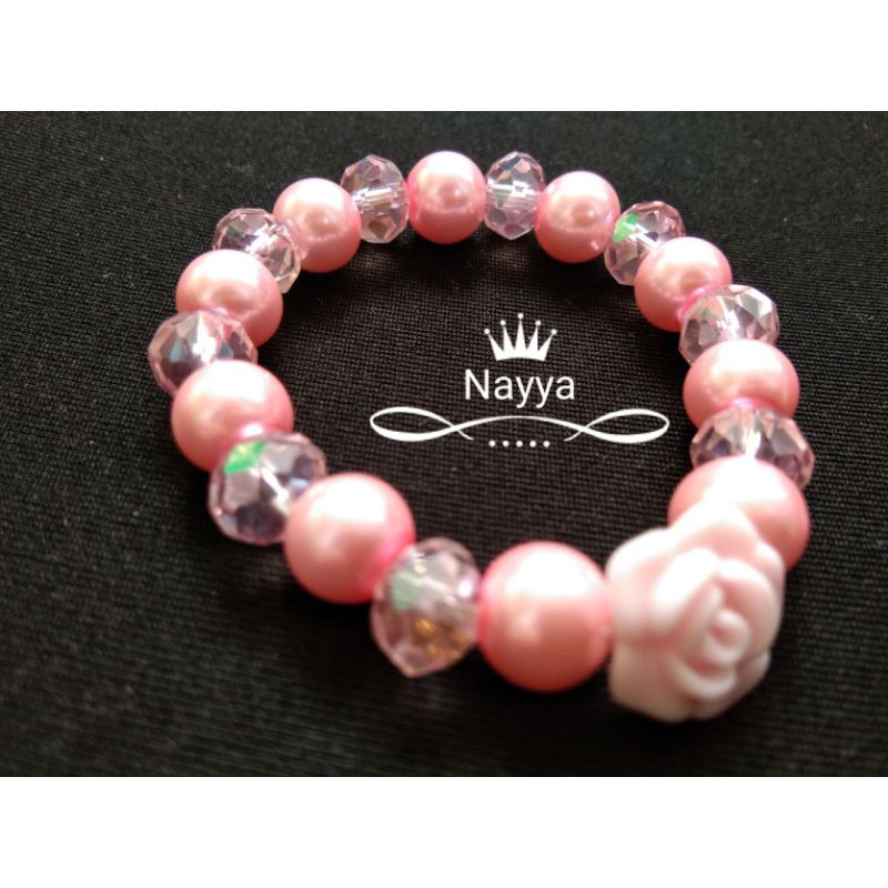 gelang imitasi anak perempuan murah mutiara sintetis pink kristal