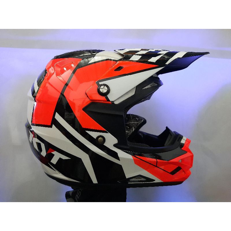 KYT HELM CROSS OVER MOTIF SUPER FLUO BLACK WHITE RED FLUO