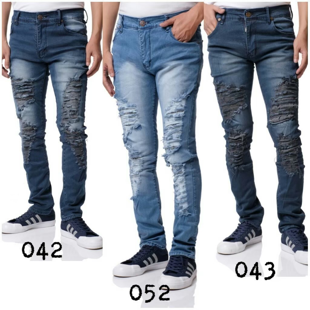 CELANA SOBEK JEANS PRIA RIPPED BIKER SKINY SLIM FIT STRECHT  / CELANA JEANS PRIA SKINY SOBEK PAHA