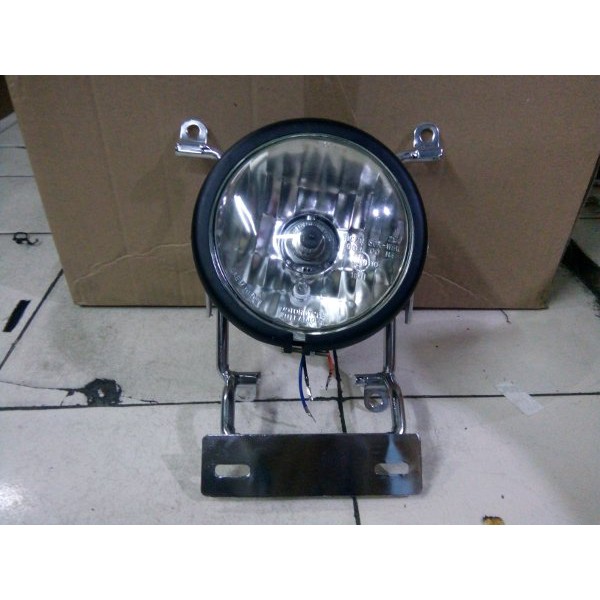 satu set breket pesek dan lampu pesek bulat lampu depan rx king cb 100 vixion gl megapro bison plus