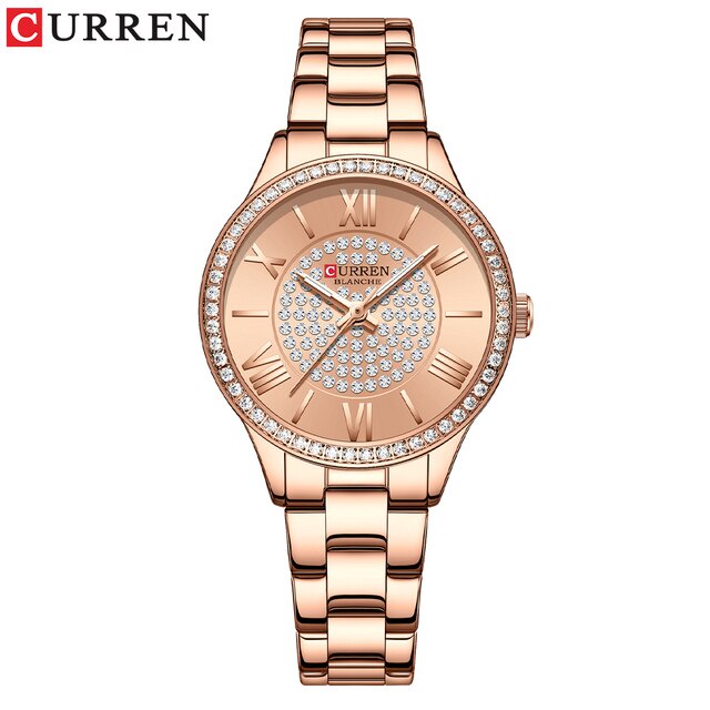 CURREN 9084 Jam Tangan Wanita Analog Stainless Steel Luminous Display Dial Rhinestone WATCHKITE WKOS