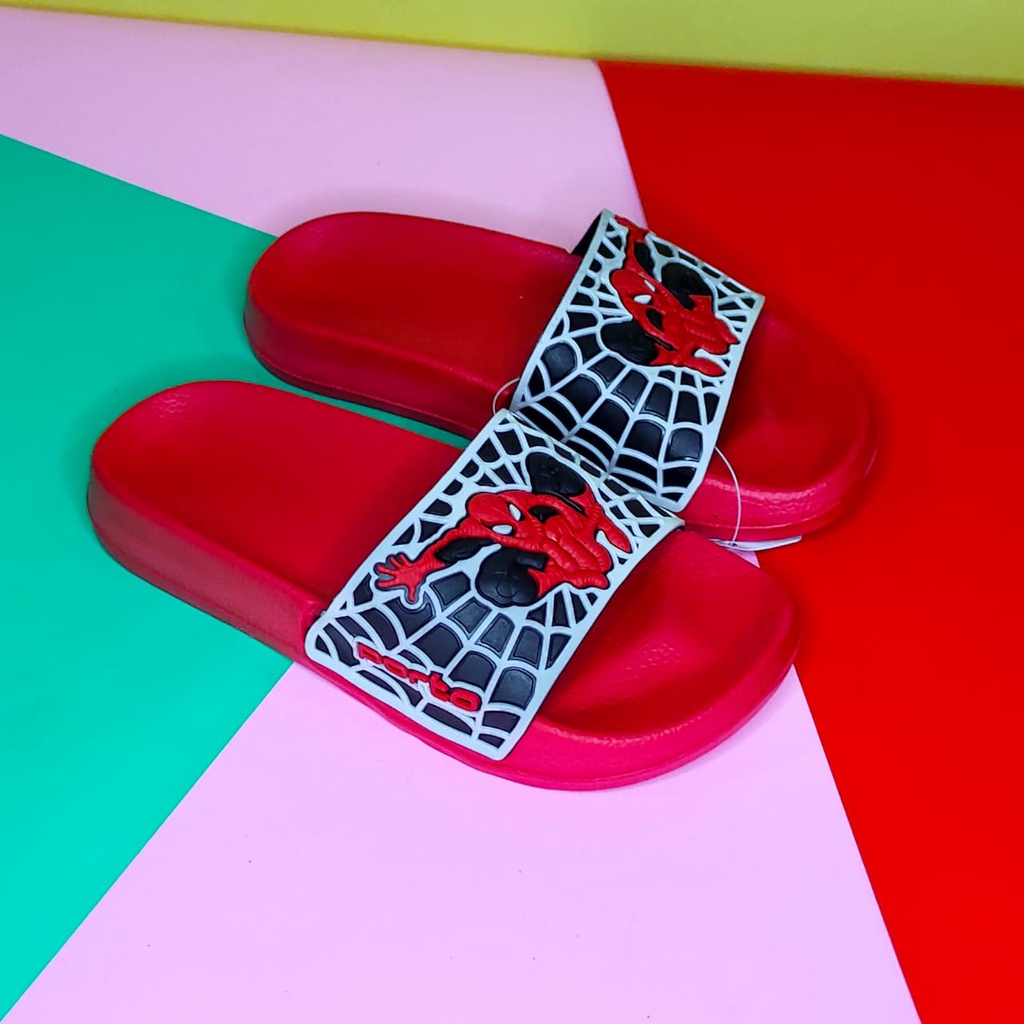 PORTO 1023 T-64 Sandal Anak Laki-Laki Import Sandal Slip-on Bahan Karet Motif Spider-man Lucu Sandal Anak Laki-Laki 5 Tahun