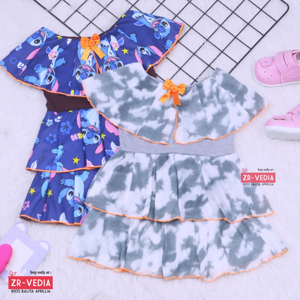 Dress Arumi size 1-2 Tahun /  Baju Kensi Cewek Katun Adem Dres Cape Gaun Pesta Anak Perempuan Murah