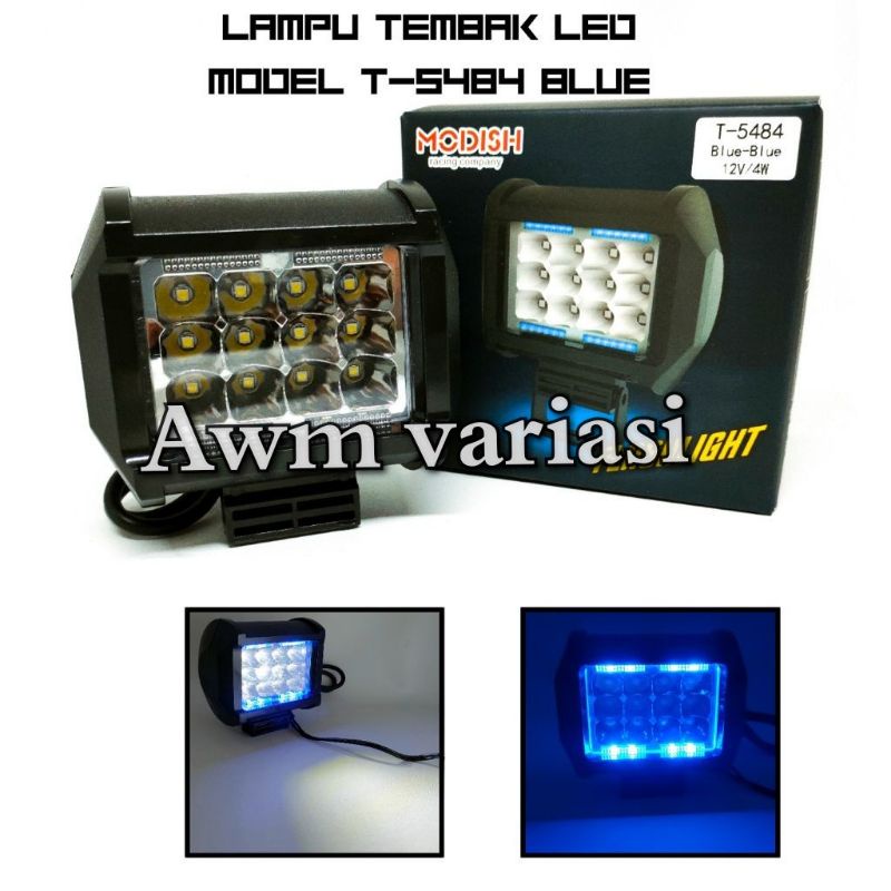 Lampu Tembak Sorot LED 12 Mata Cree Plus Biru Flash Motor Mobil