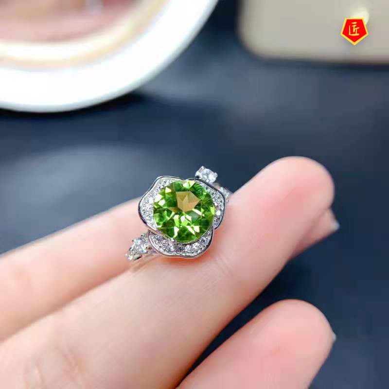 [Ready Stock]Creative Elegant Rose 2 Karat Natural Peridot Ring Female