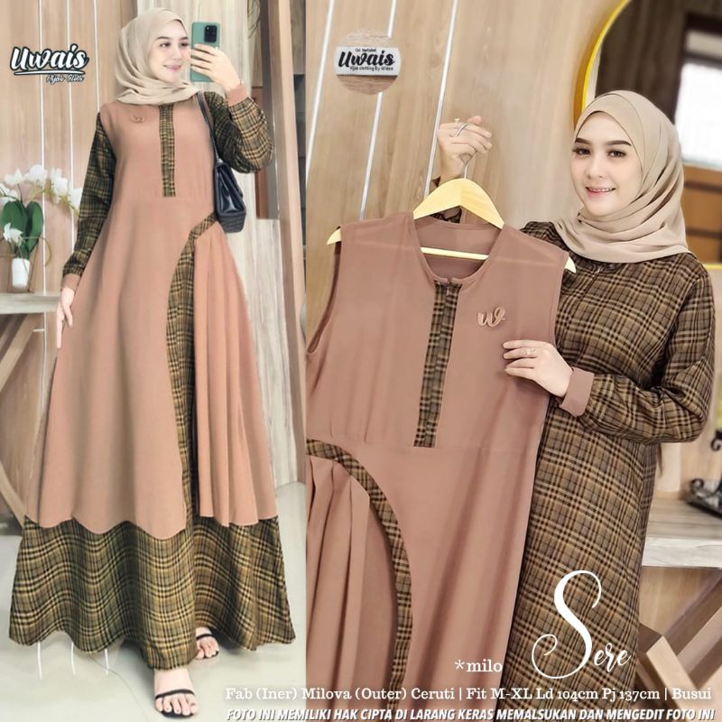 Sere Maxy Original Uwais Gamis Set Outer Milova Mix Ceruty Ld 104 Gamis Wanita Terbaru