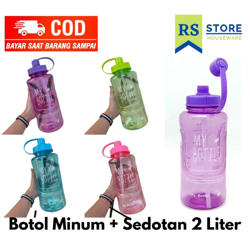 Botol air minum my bottle 2 liter jumbo besar plastik bpa free murah/tempat wadah minum sedotan spor