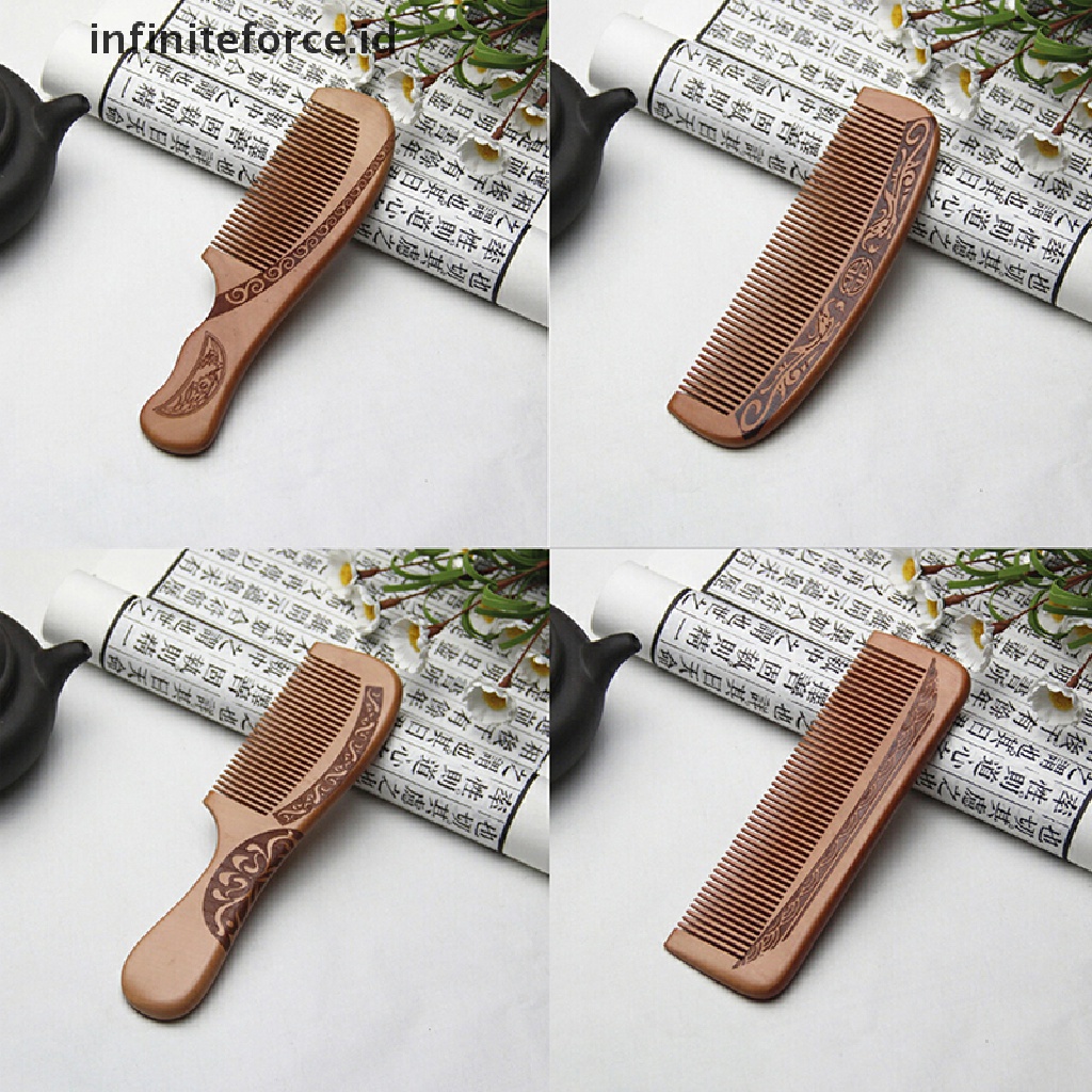 (Infiniteforce.Id) Sisir Kayu Peach Alami Anti Statis Untuk Pijat Kepala