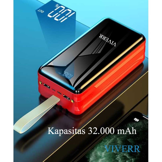 Powerbank VIVERR R13 kapasitas 32.000 mAh With 4 Kabel charging Garansi 1 Tahun.