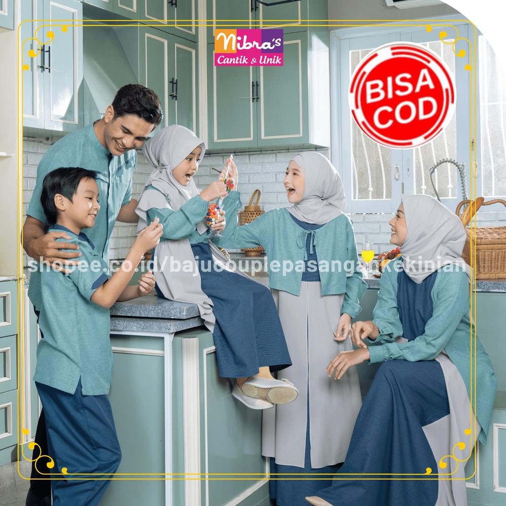 {AC.02Jl22ᴹ} Baju Couple Keluarga Muslim Nibras Aesthetic Blue Gamis Cople Pasangan Sarimbit Lebaran
