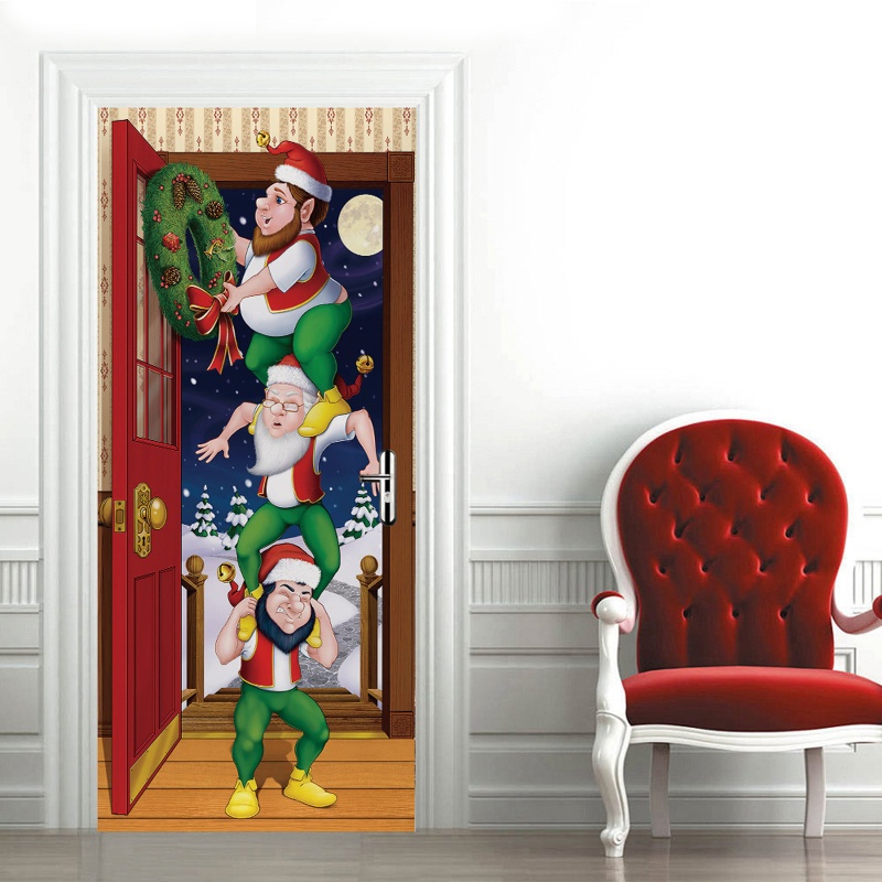 Zzz 2pcs / set Stiker Dinding / Pintu / Kulkas Motif Santa Claus / Natal Anti Air Untuk Dekorasi Rumah