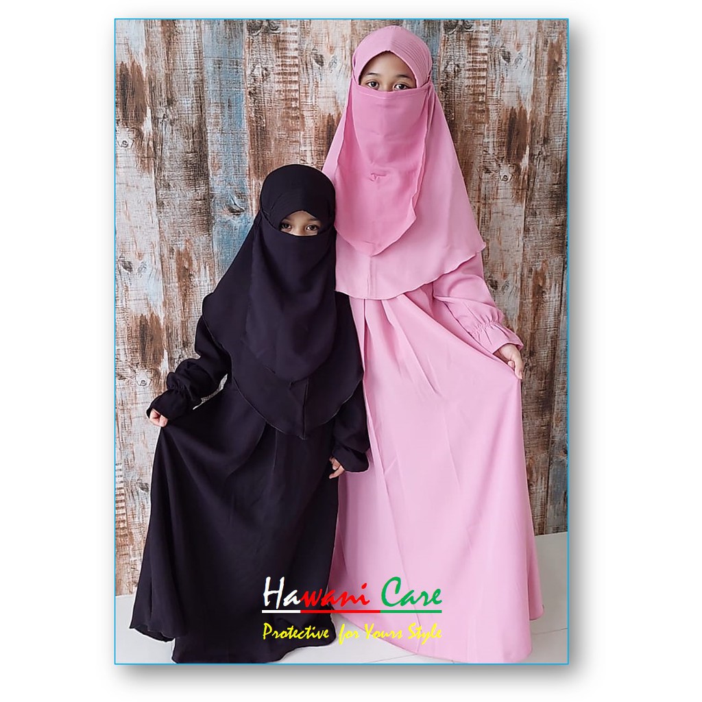 Gamis Syari + Kerudung + Cadar  + Manset Anak ( 1 stel &gt;&gt; 4 in 1 )