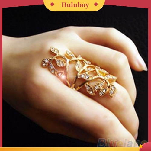 Hu Hu Hu Hu Hu Alat Bantu Pasang Kacamata♡ Cincin Knuckle Desain Daun Hollow Hias Berlian Imitasi Berkilau Untuk Wanita