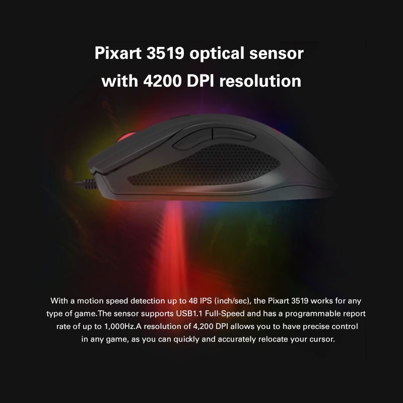 AOC GM200 Gaming mouse with Pixart 3519 sensor and RGB lights effects